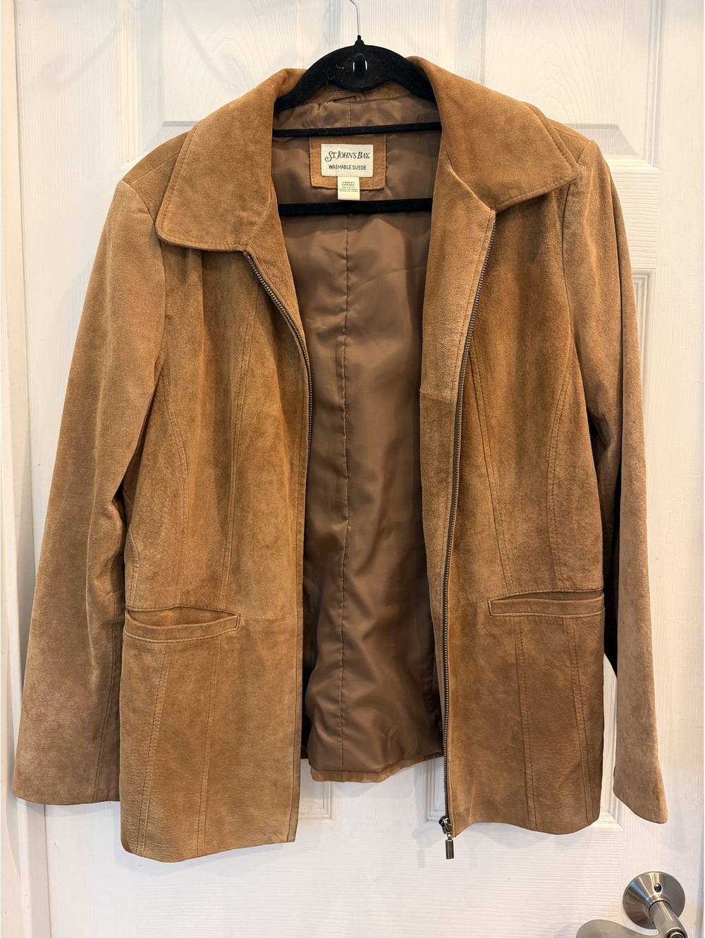 Vintage St. John's Bay Women's Large Tan Washable Suede Jacket with Zipper